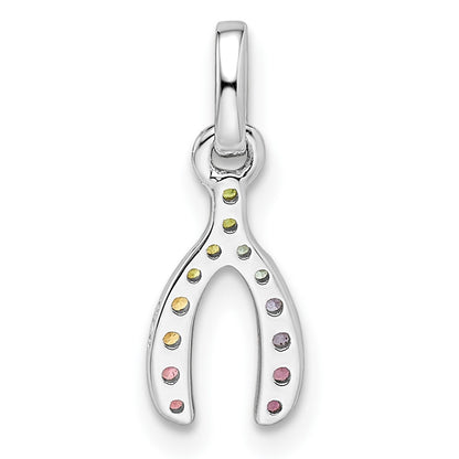 Sterling Silver Rhodium-Plated Rainbow Nano Crystal Wishbone Pendant
