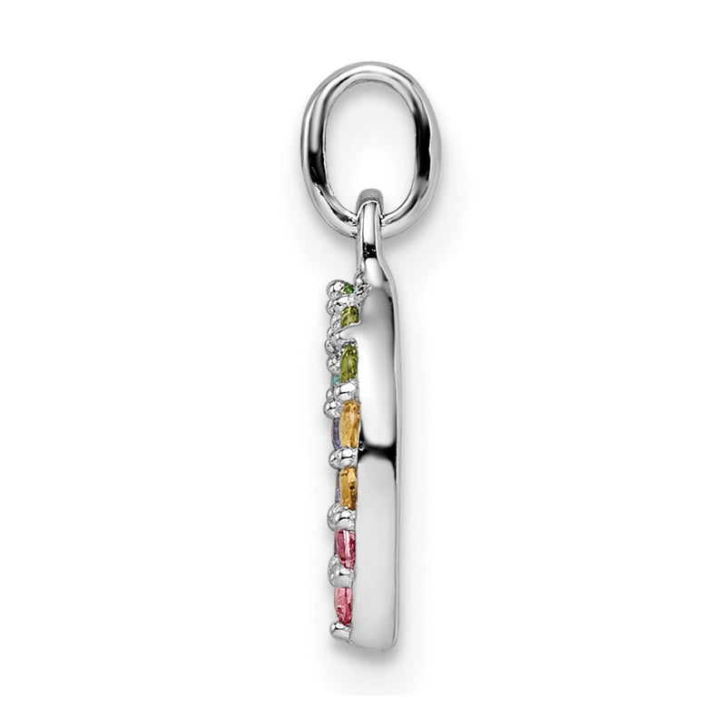 Sterling Silver Rhodium-Plated Rainbow Nano Crystal Horseshoe Pendant