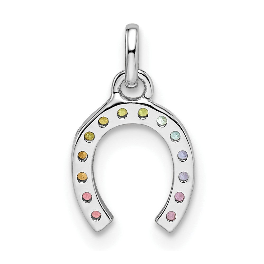 Sterling Silver Rhodium-Plated Rainbow Nano Crystal Horseshoe Pendant