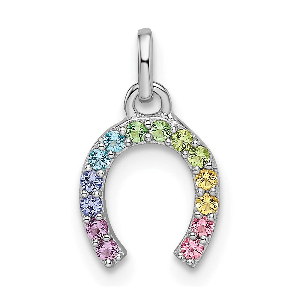 Sterling Silver Rhodium-Plated Rainbow Nano Crystal Horseshoe Pendant
