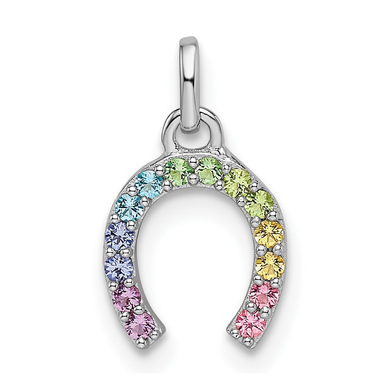 Sterling Silver Rhodium-Plated Rainbow Nano Crystal Horseshoe Pendant