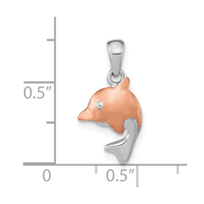 Ss/Rose Plated Sterling Silver Rh-Plated & Rose Gold-Plated Brushed Dolphin Pendant