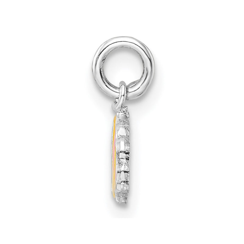 Sterling Silver Rhodium-Plated Polished Pink And Orange Enameled Shell Children'S Pendant