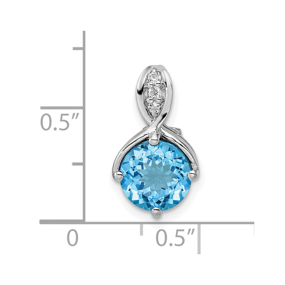 Sterling Silver Rhodium-Plated Circle Swiss Blue Topaz/White Topaz Pendant