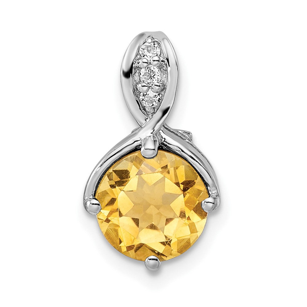 Sterling Silver Rh-Plated Circle 1.86T.W. Citrine/White Topaz Pendant