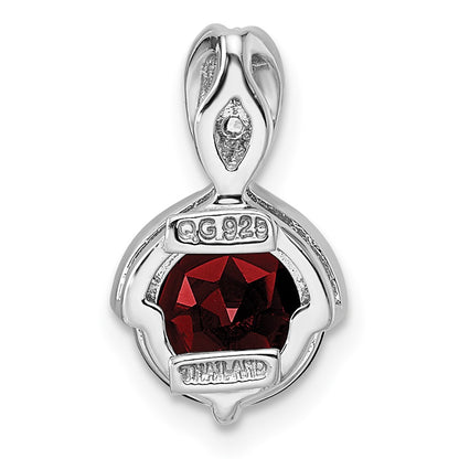 Sterling Silver Rh-Plated Circle 2.56T.W. Garnet/White Topaz Pendant