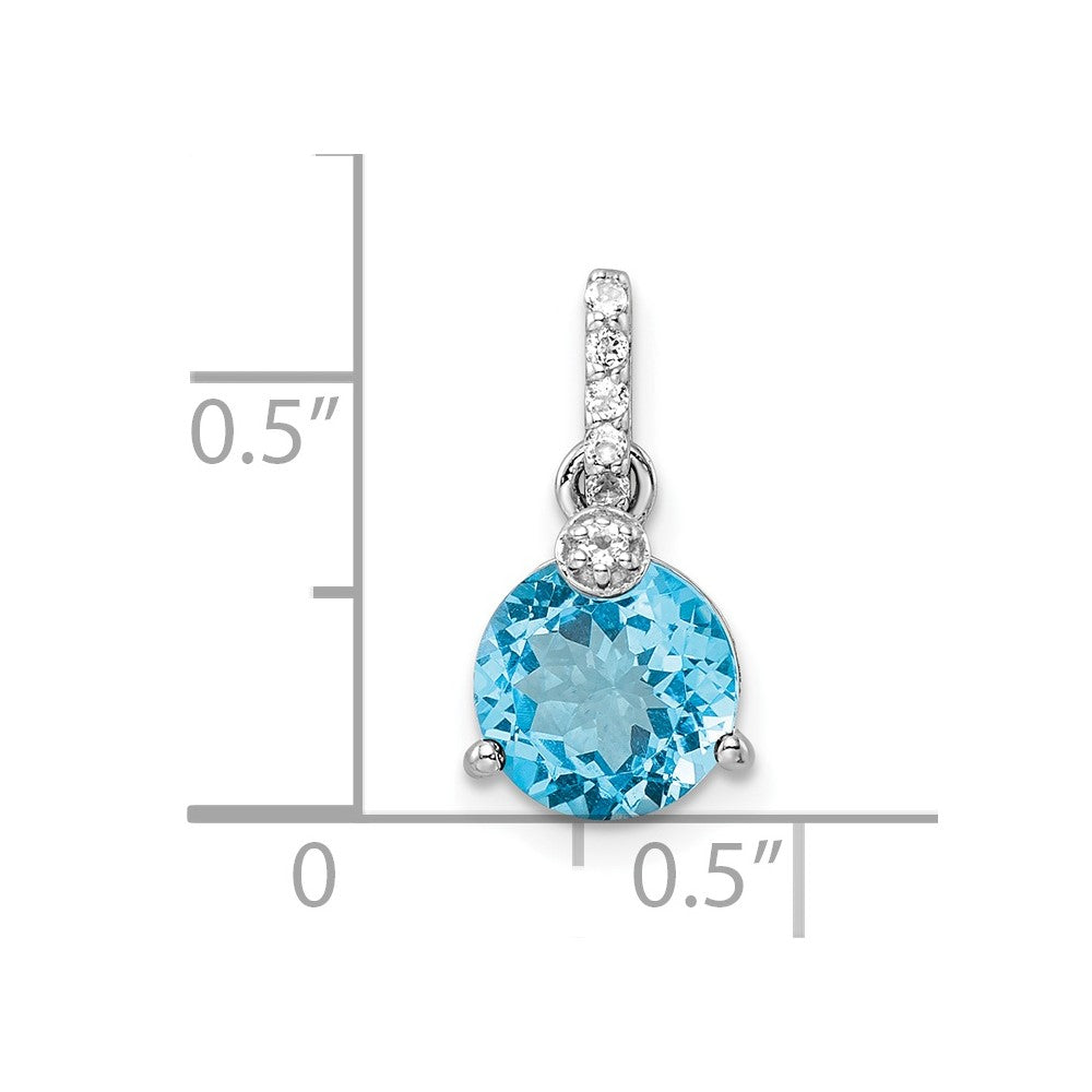 Sterling Silver Rhodium-Plated Circle Swiss Blue Topaz/White Topaz Pendant
