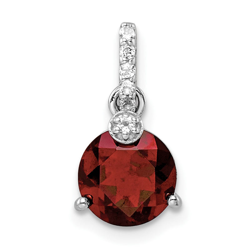 Sterling Silver Rh-Plated Circle 2.6T.W. Garnet/White Topaz Pendant