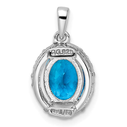 Sterling Silver Rhodium-Plated Oval Swiss Blue Topaz/White Topaz Pendant