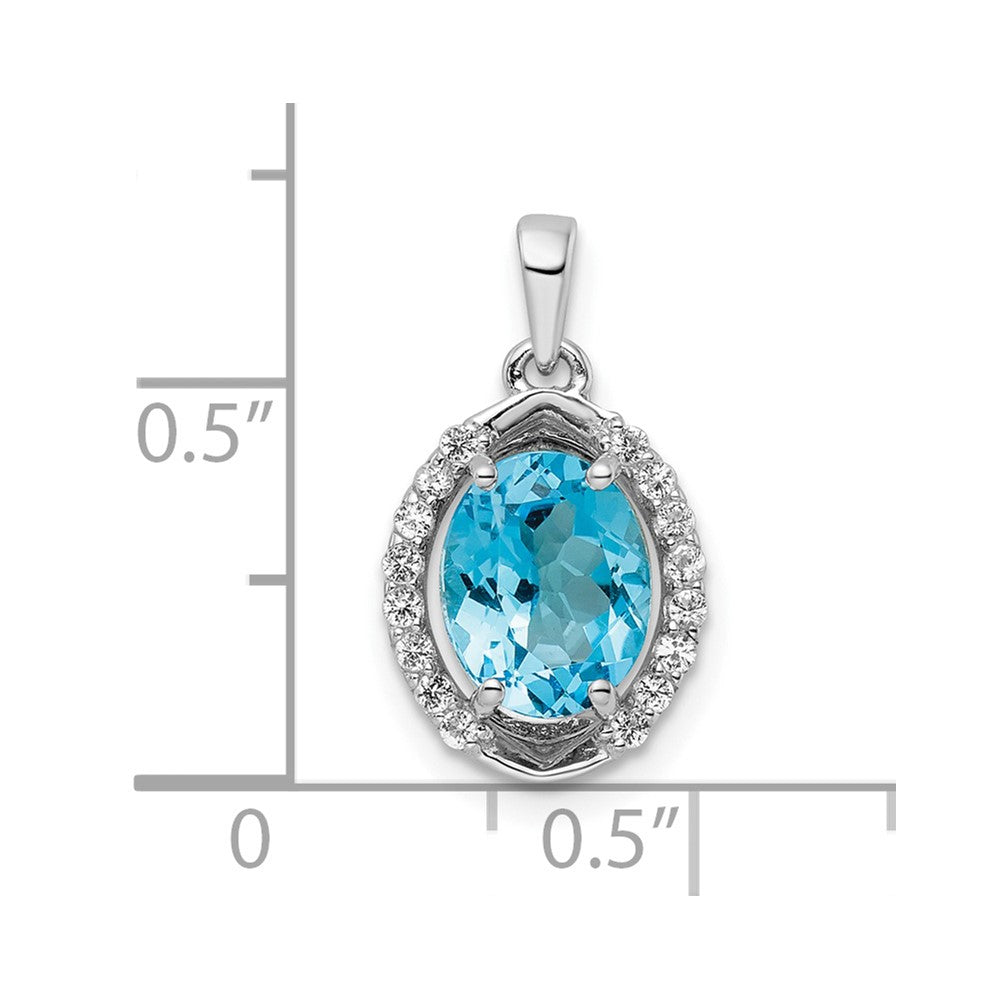 Sterling Silver Rhodium-Plated Oval Swiss Blue Topaz/White Topaz Pendant