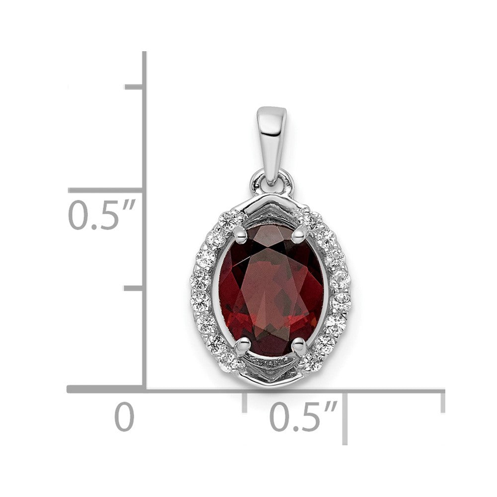 Sterling Silver Rh-Plated Oval 2.04T.W. Garnet/White Topaz Pendant