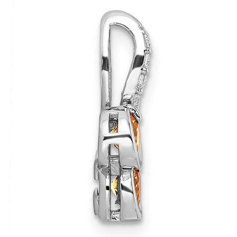 Sterling Silver Ss Rhod-Plated Double Circle .5T.W. Citrine/White Topaz Pendant
