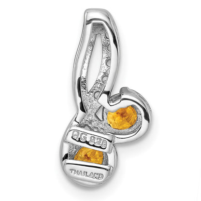 Sterling Silver Ss Rhod-Plated Double Circle .5T.W. Citrine/White Topaz Pendant