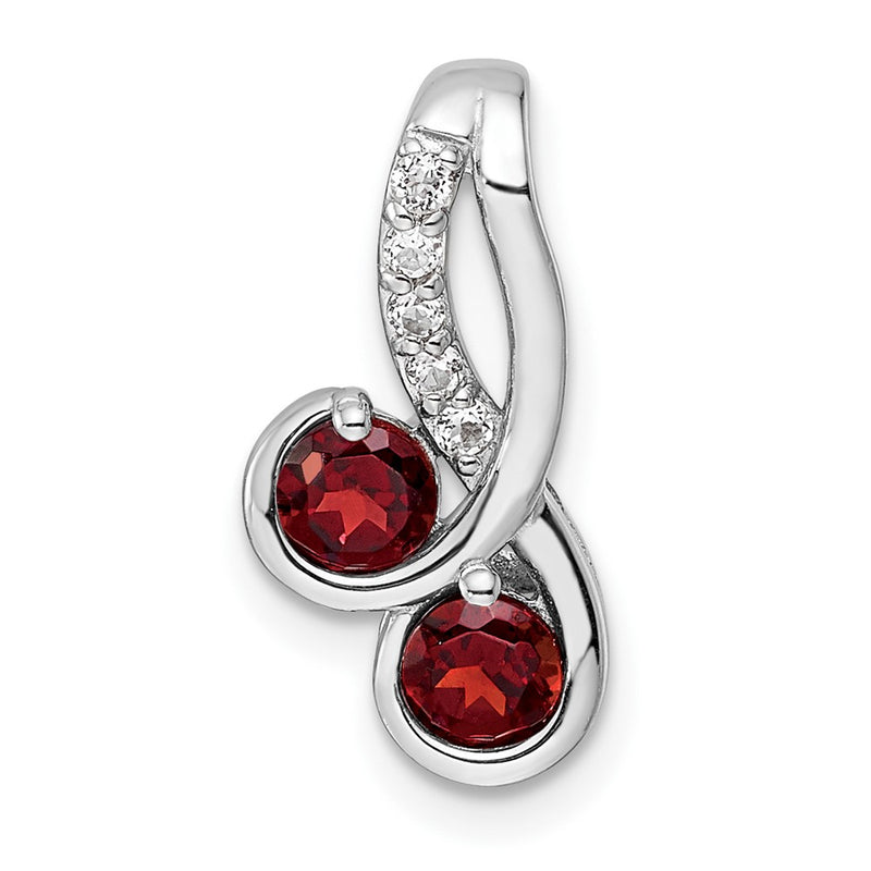 Sterling Silver Ss Rhod-Plated Double Circle .7T.W. Garnet/White Topaz Pendant
