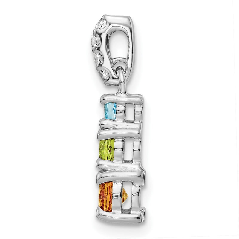 Sterling Silver Rh-Plated .85T.W. Pe/Ci/Lsbt/Wt 3-Stone Pendant