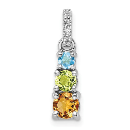 Sterling Silver Rh-Plated .85T.W. Pe/Ci/Lsbt/Wt 3-Stone Pendant