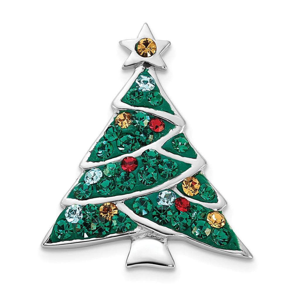 Sterling Silver Rhodium-Plated Crystal Christmas Tree Pin