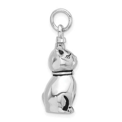 Sterling Silver Rhodium-Plated Enamel Cat Ash Holder Pendant