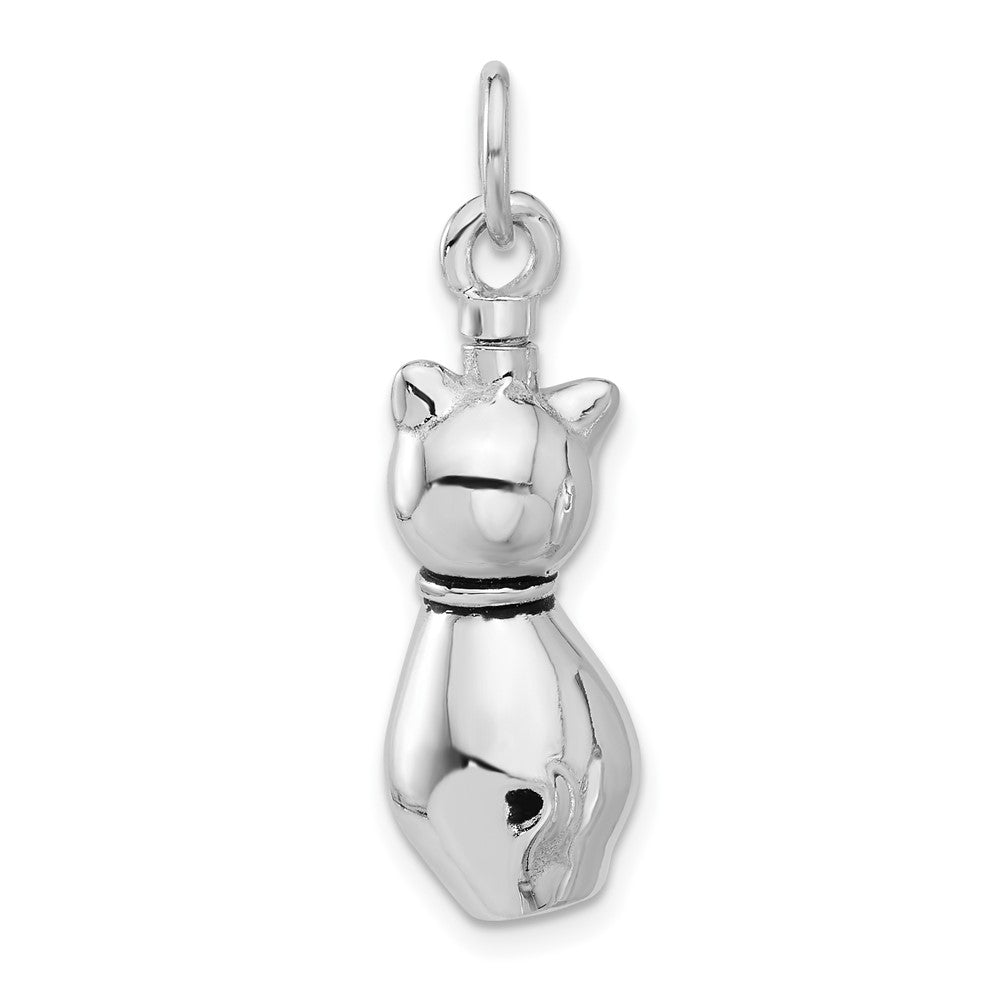 Sterling Silver Rhodium-Plated Enamel Cat Ash Holder Pendant