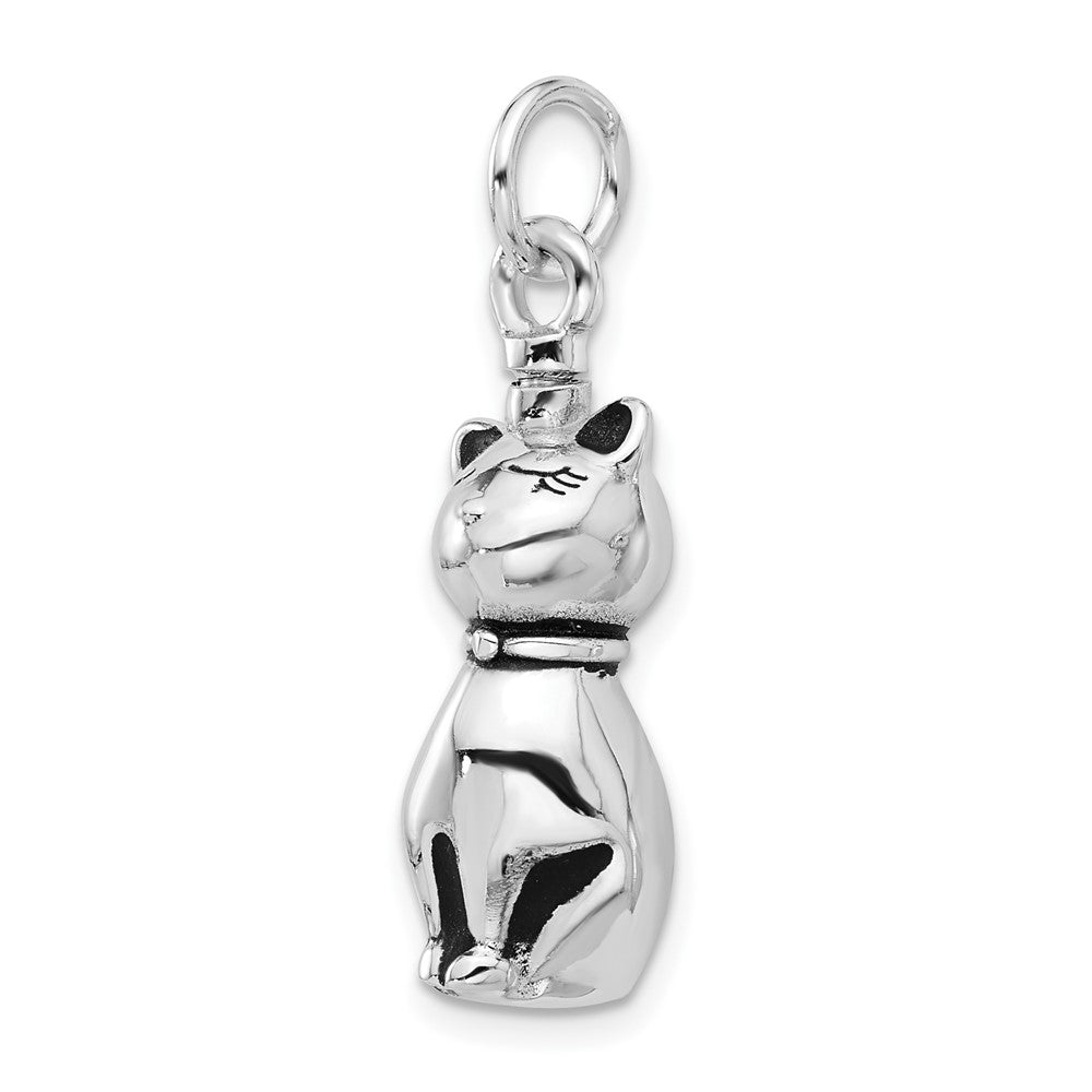 Sterling Silver Rhodium-Plated Enamel Cat Ash Holder Pendant
