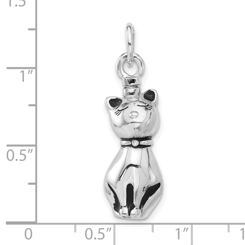 Sterling Silver Rhodium-Plated Enamel Cat Ash Holder Pendant
