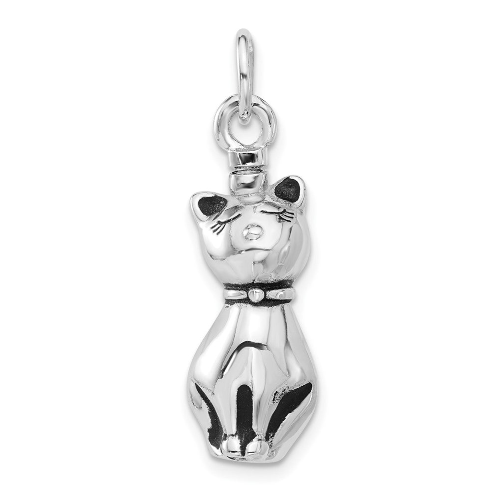 Sterling Silver Rhodium-Plated Enamel Cat Ash Holder Pendant