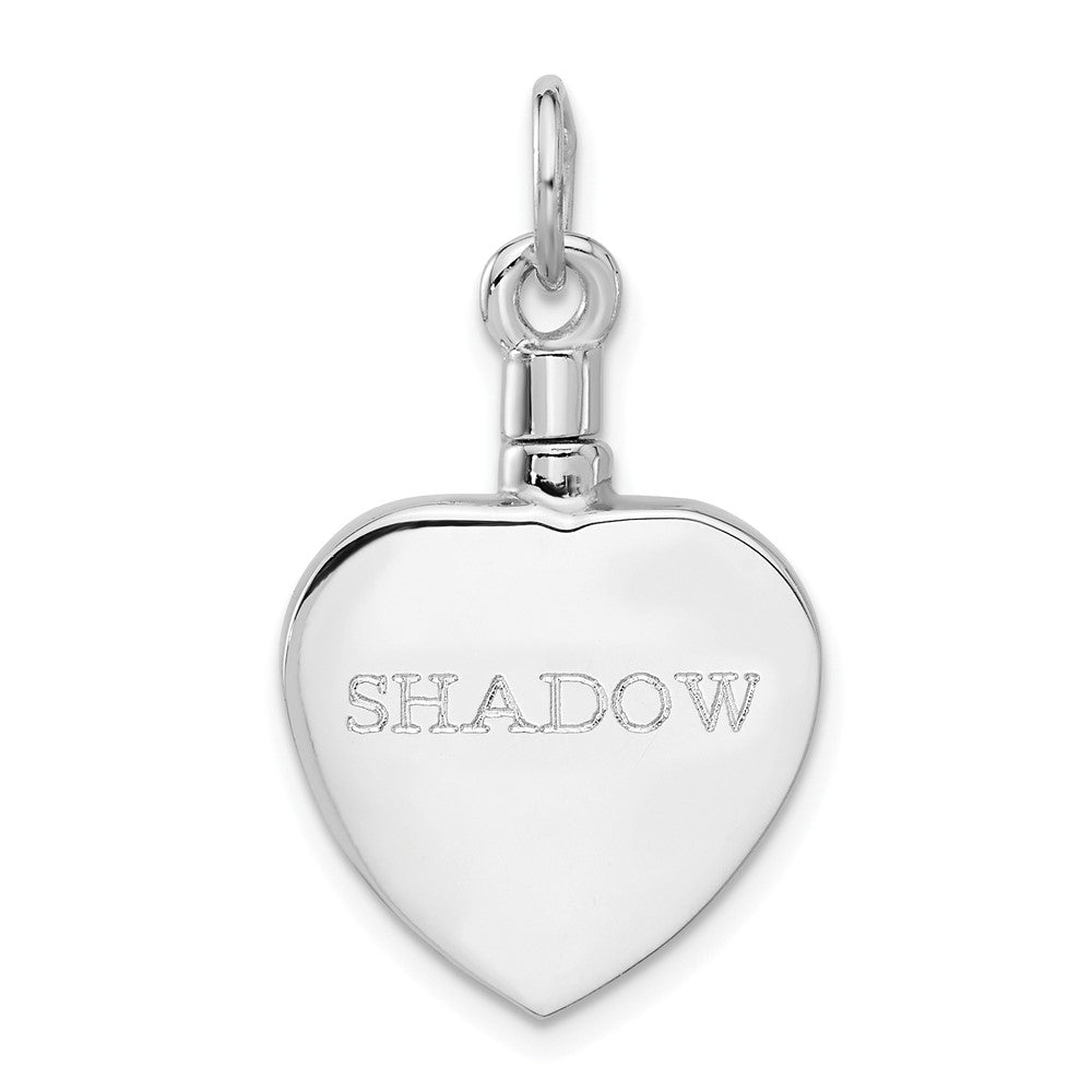 Sterling Silver Rhodium-Plated Enamel Heart with Cat Ash Holder Pendant