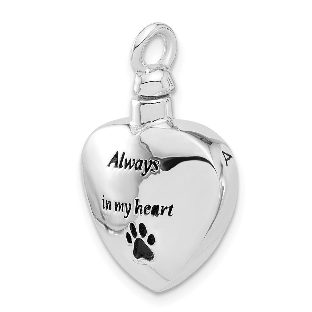 Sterling Silver Rhodium Plated Enamel Heart with Paw Print Ash Holder Pendant