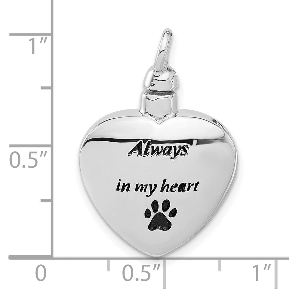 Sterling Silver Rhodium Plated Enamel Heart with Paw Print Ash Holder Pendant