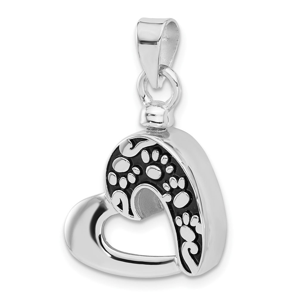 Sterling Silver Rhodium-Plated Enamel Heart with Paw Prints Pendant