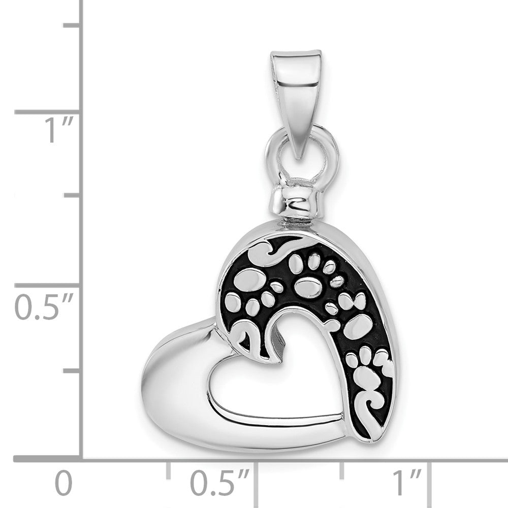 Sterling Silver Rhodium-Plated Enamel Heart with Paw Prints Pendant
