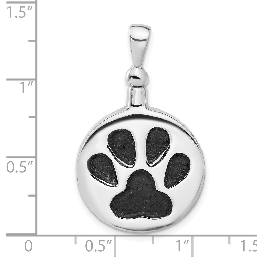 Sterling Silver Rhodium Plated Enamel Round Paw Print Ash Holder Pendant