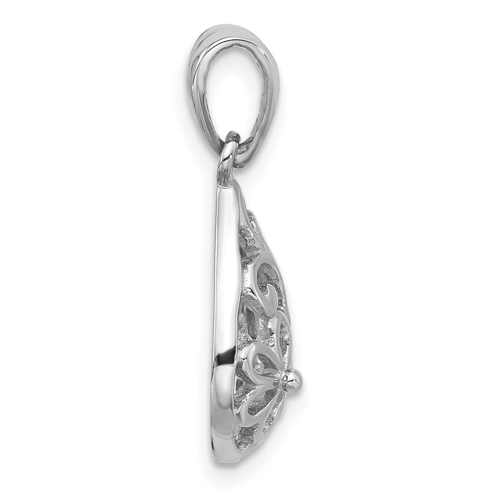 Sterling Silver Rhodium Plated Polished Half Dome Teardrop Filigree Pendant