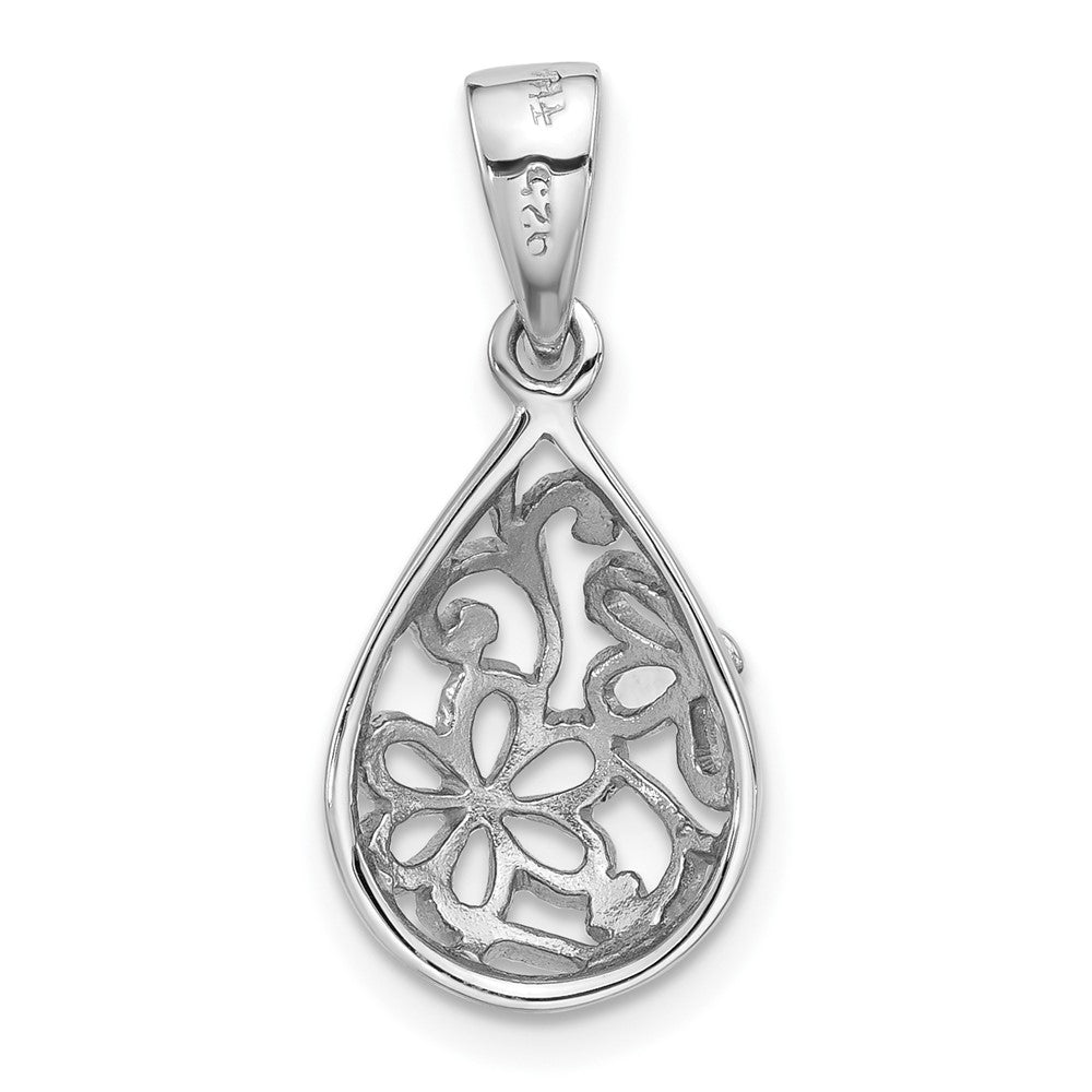 Sterling Silver Rhodium Plated Polished Half Dome Teardrop Filigree Pendant