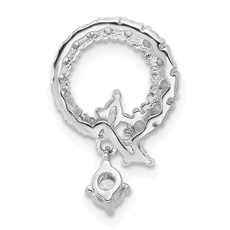 Sterling Silver Rhodium Plated CZ Circle Chain Slide Pendant