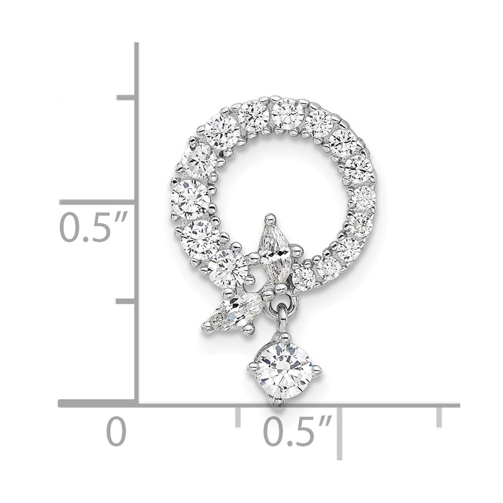 Sterling Silver Rhodium Plated CZ Circle Chain Slide Pendant