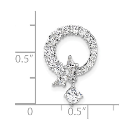 Sterling Silver Rhodium Plated CZ Circle Chain Slide Pendant