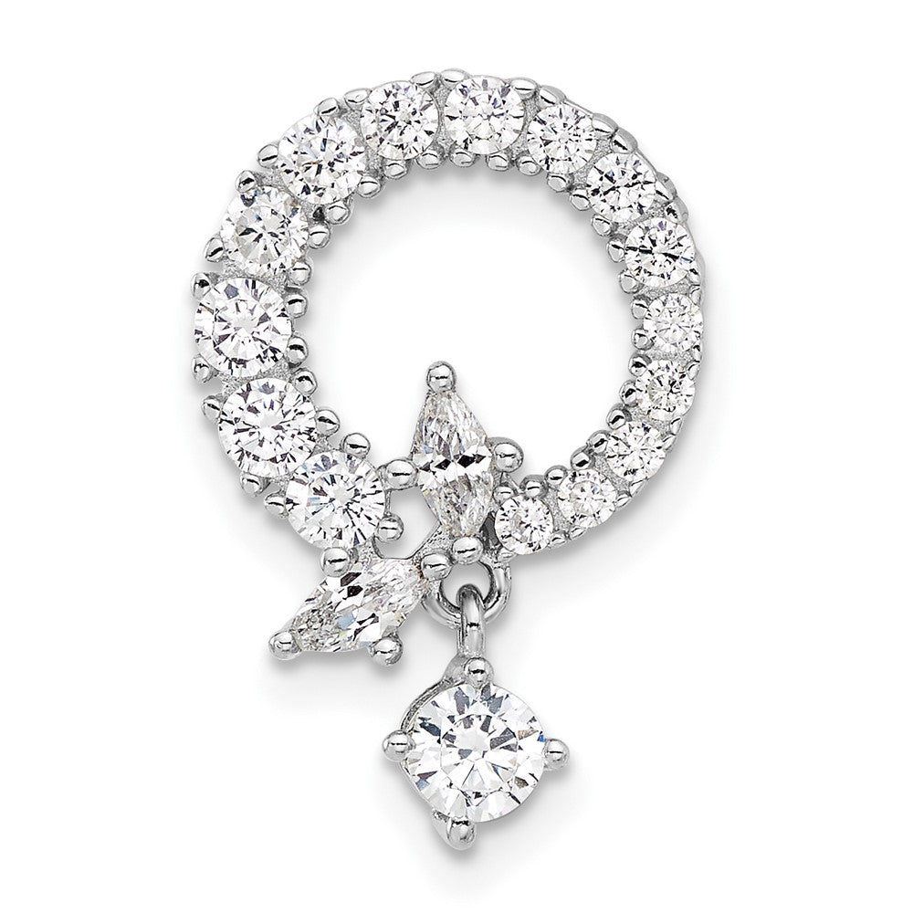 Sterling Silver Rhodium Plated CZ Circle Chain Slide Pendant