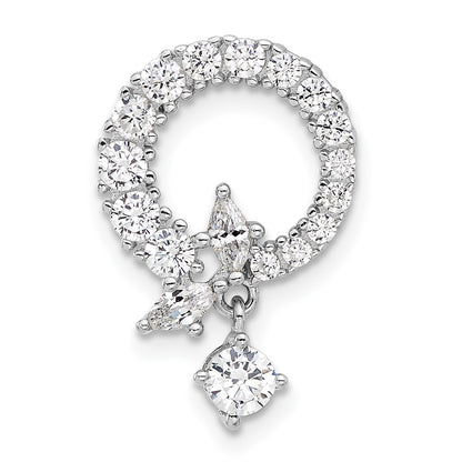 Sterling Silver Rhodium Plated CZ Circle Chain Slide Pendant