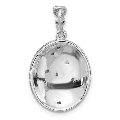 Sterling Silver Rhodium-Plated Polished Swirl Blue Enamel CZ Oval Pendant