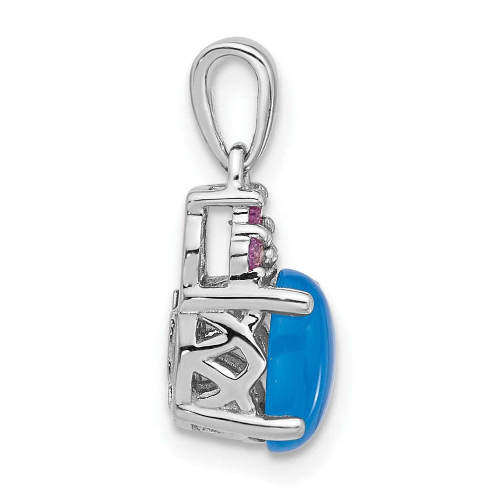 Sterling Silver Rhodium Plated Blue Onyx .08Cr.Pink Sapphire .005ct Dia. Pendant