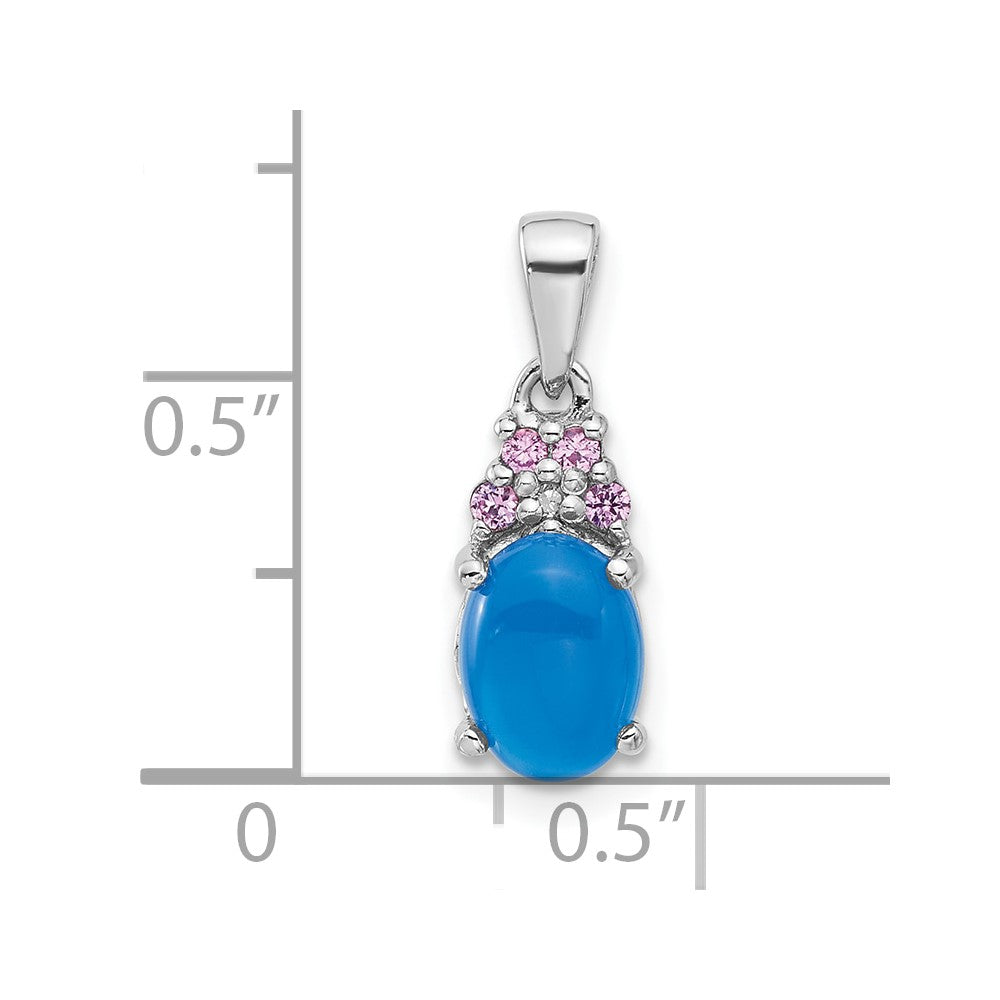 Sterling Silver Rhodium Plated Blue Onyx .08Cr.Pink Sapphire .005ct Dia. Pendant