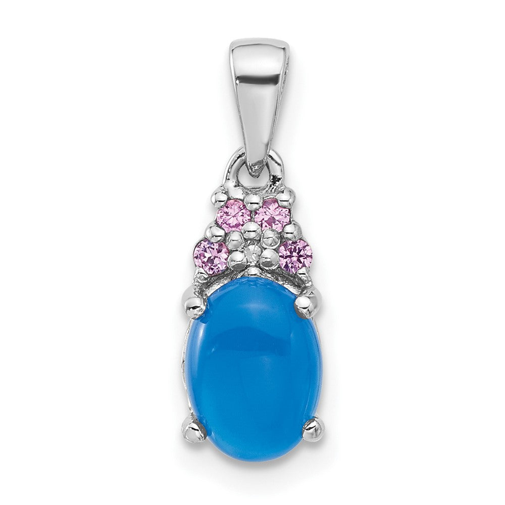 Sterling Silver Rhodium Plated Blue Onyx .08Cr.Pink Sapphire .005ct Dia. Pendant