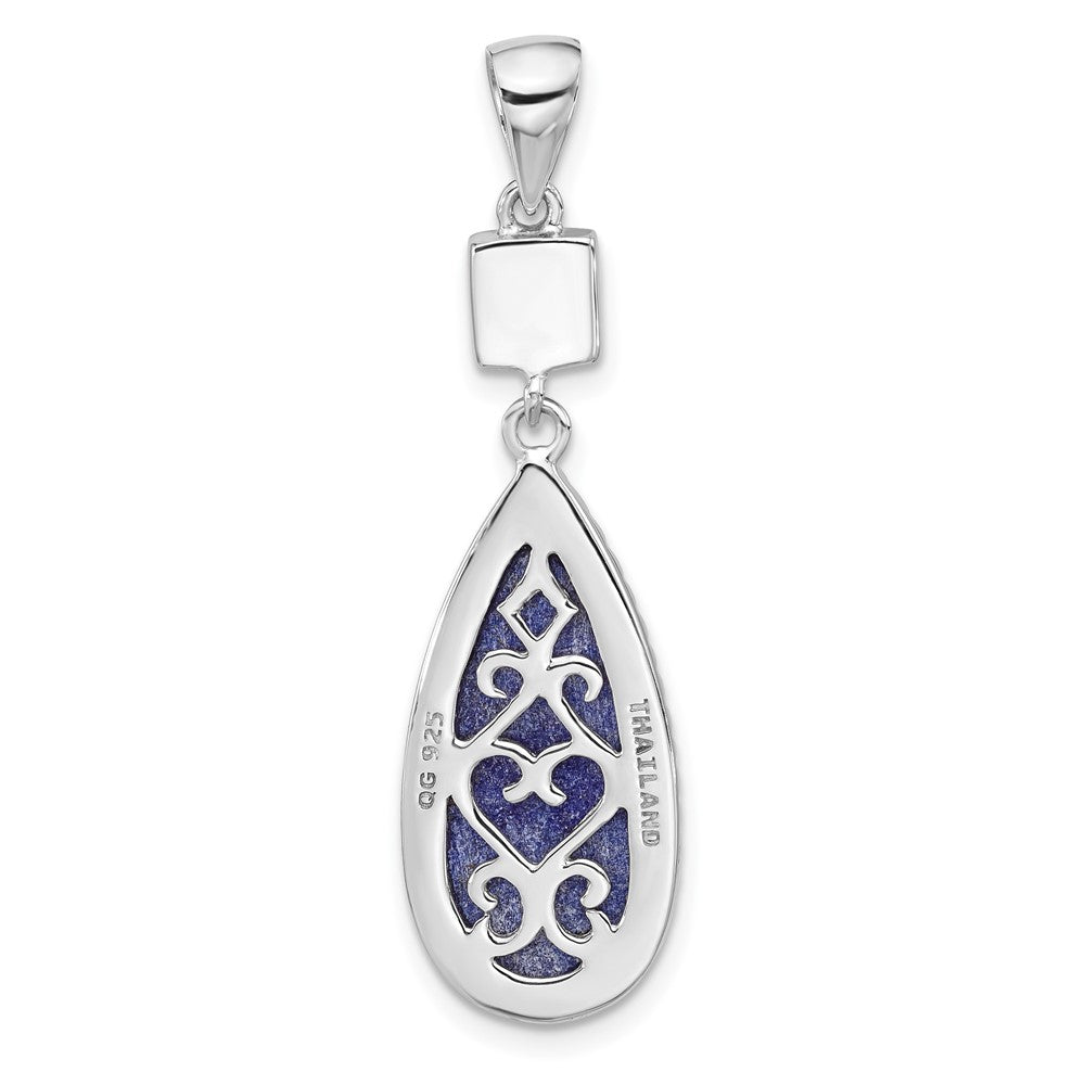 Sterling Silver Rhodium-Plated Lapis Lazuli and CZ Pendant