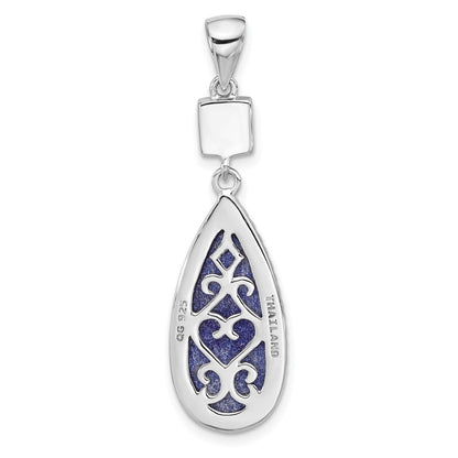 Sterling Silver Rhodium-Plated Lapis Lazuli and CZ Pendant