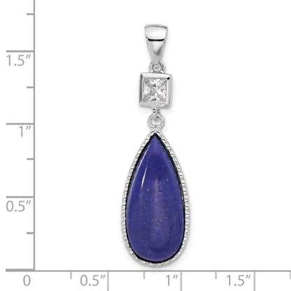 Sterling Silver Rhodium-Plated Lapis Lazuli and CZ Pendant