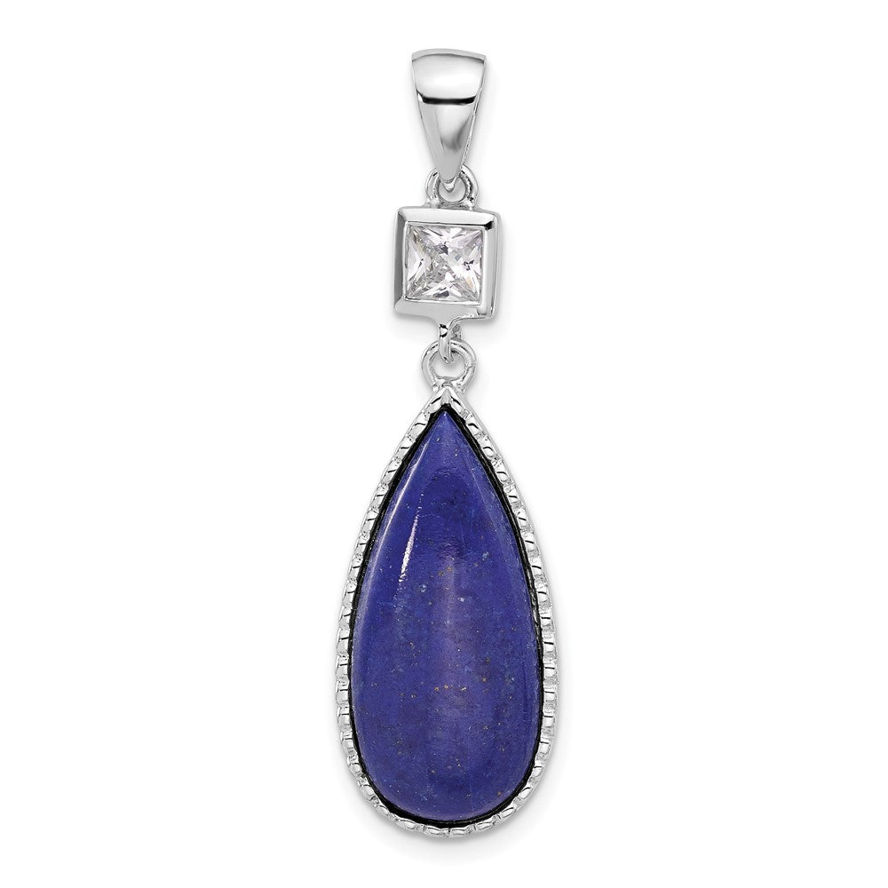 Sterling Silver Rhodium-Plated Lapis Lazuli and CZ Pendant
