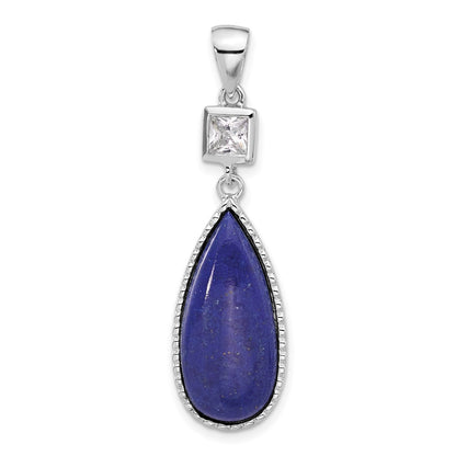 Sterling Silver Rhodium-Plated Lapis Lazuli and CZ Pendant