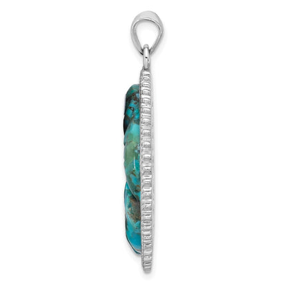Sterling Silver Rhodium-Plated Reconstituted Turquoise Flower Pendant