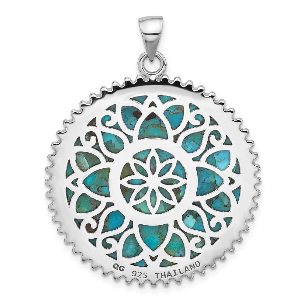 Sterling Silver Rhodium-Plated Reconstituted Turquoise Flower Pendant
